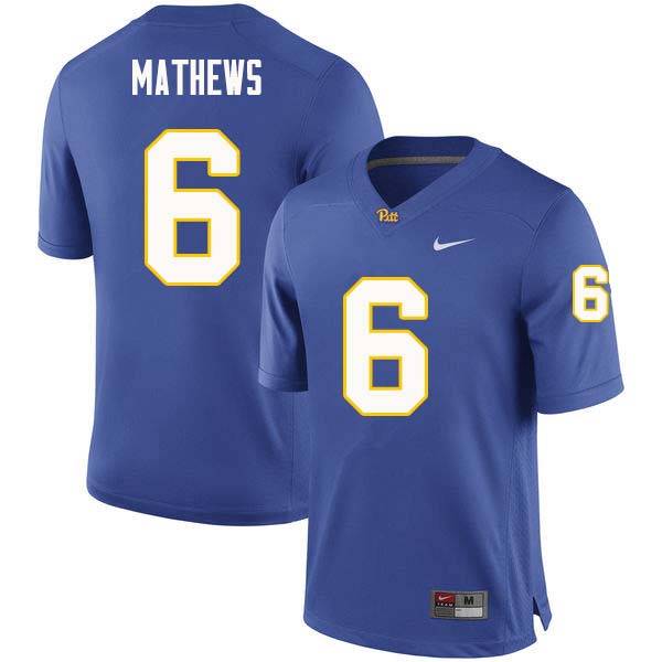 Men #6 Aaron Mathews Pittsburgh Panthers College Football Jerseys Sale-Royal